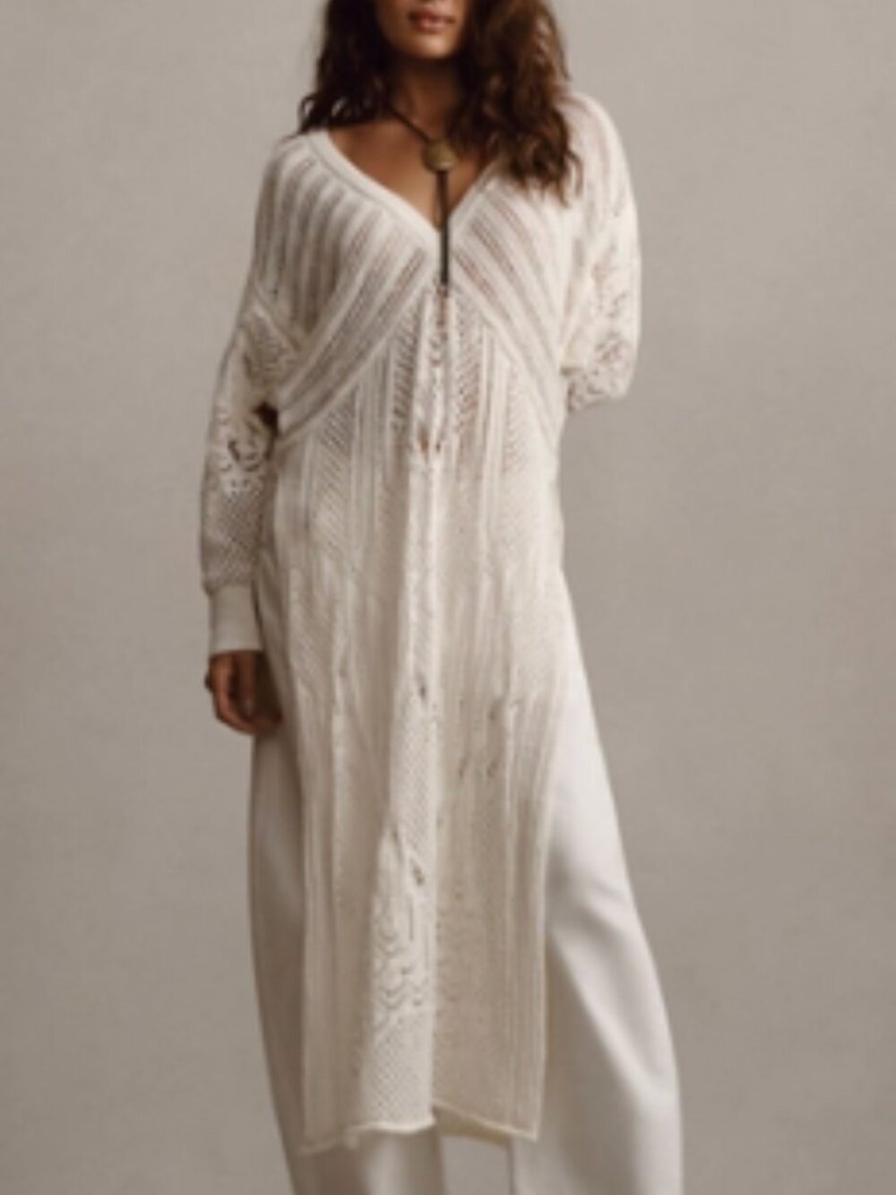 Anthropologie Open-Stitch Side-Slit Tunic Sweater